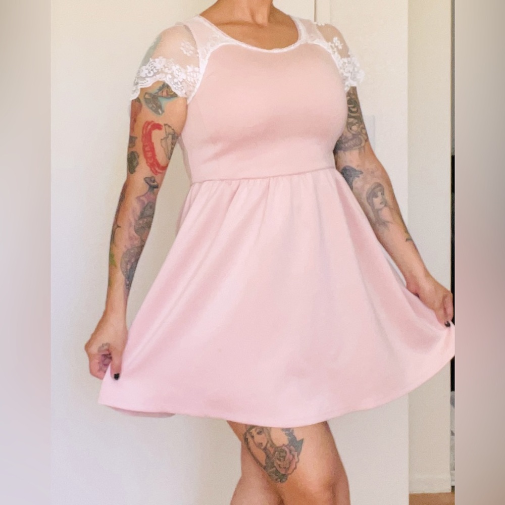 Rose Dusk Pink Lace Sleeve Wedding Party Dress